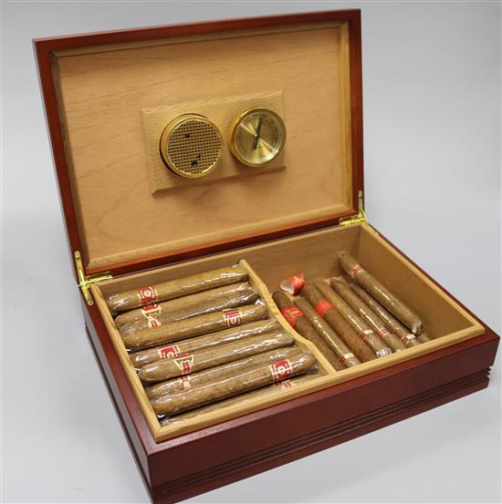 A humidor containing cigars